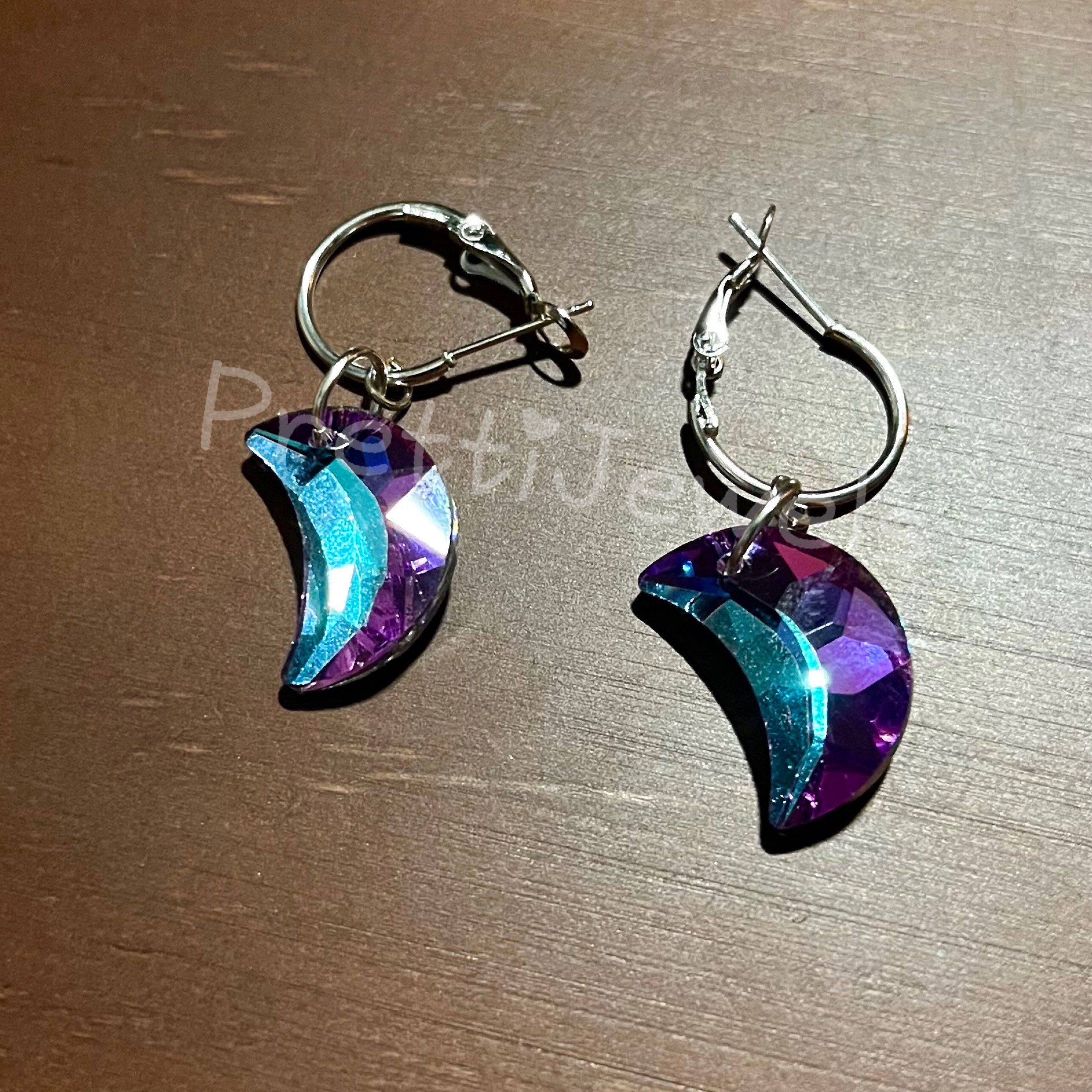 CZ Studs Purple Black Moon Chain Ear Cuff Earrings Set - Etsy