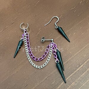 FREE SHIP | Goth Purple Spike Chain Ear Cuff Earrings Set