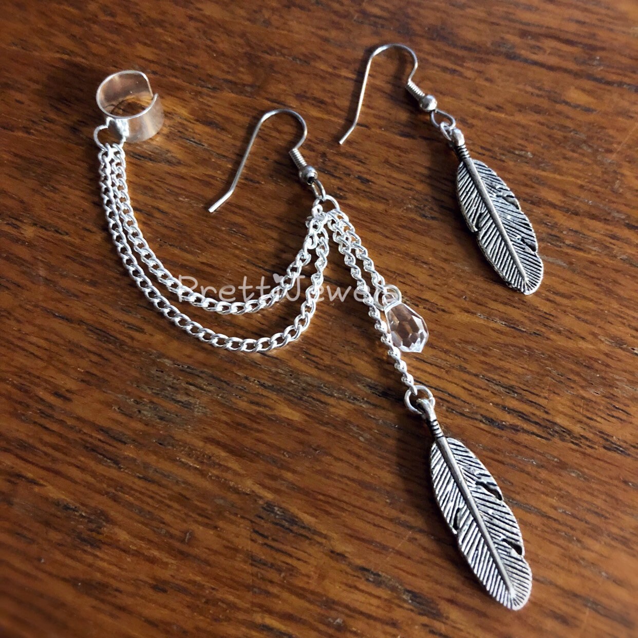 Feather Dangle Teardrop Ear Cuff Earrings Etsy