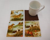 527 Hunting Dogs Coasters Set of Four Coasters Gift with Hunting Theme Outdoors Themed Coasters Hunters Coaster Set