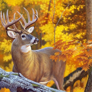 1651 Against the Wind deer fabric panel 43.25&quot;Wx35&quot;L from David Textiles. Good for deer quilt, wall hanging, lap quilt, framed wall decor
