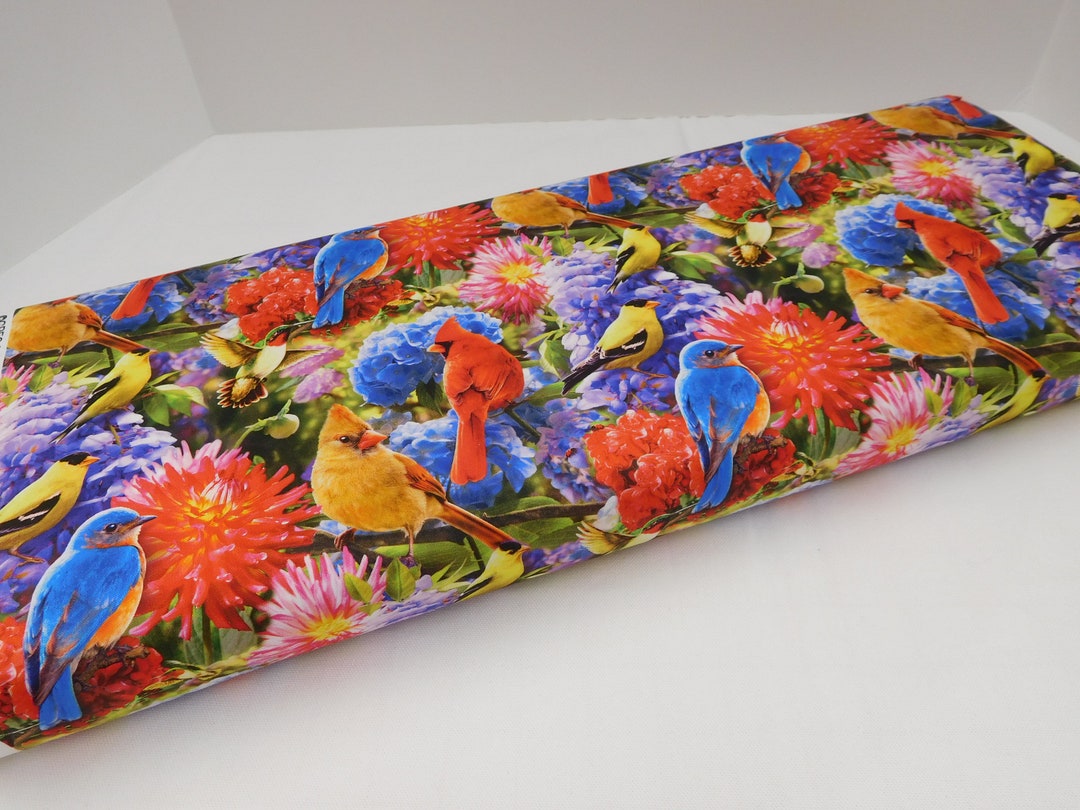 972 Birds and Flowers Cotton Fabric by the Yard Bird Watchers Digitally