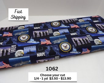 1062 US Navy cotton fabric by the yard, military fabric; Sykel pattern 021-2N fat quarters, small fabric cuts, US navy veteran gift