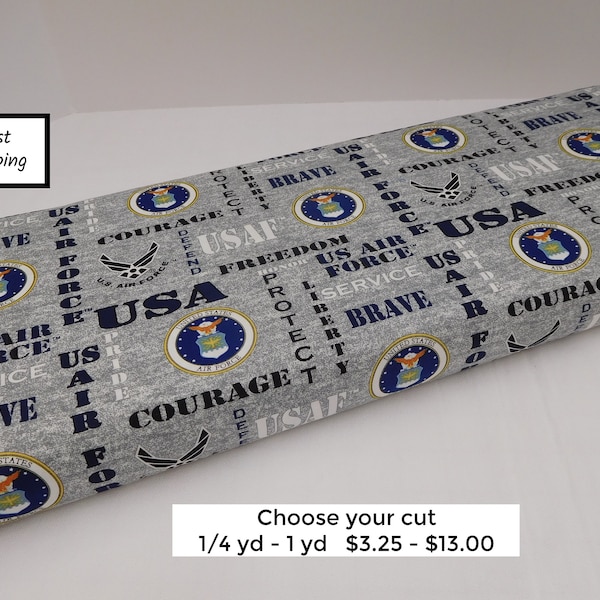 813 US Air Force Fabric; Military Fabric; Air Force Morale Fabric; Fabric By the Piece; 100% Cotton; Quilting Fabric