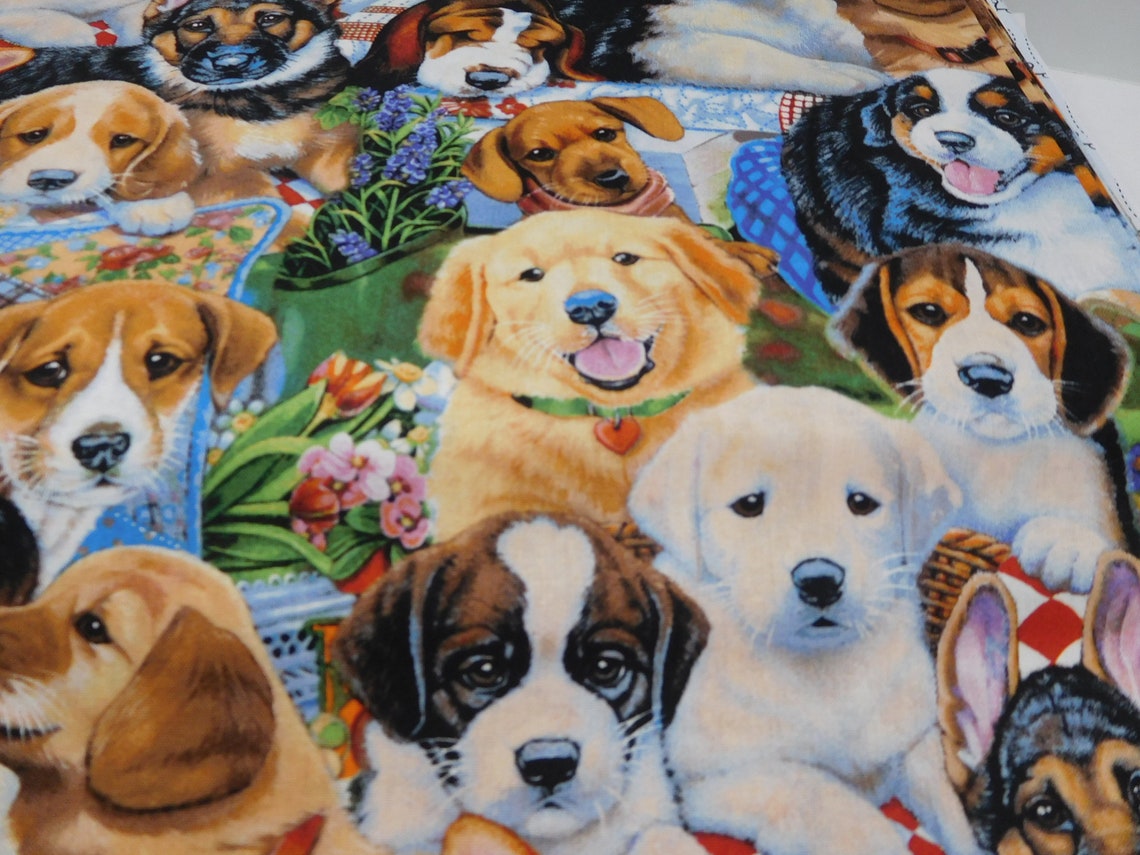 1019 Garden Puppies Fabric Fabric By the Yard Fat Quarters Etsy