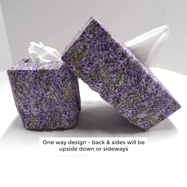 1425 Lavender flowers tissue box cover; Square, rectangular fabric tissue box holder. Muted pastels, lavender garden spring floral print.