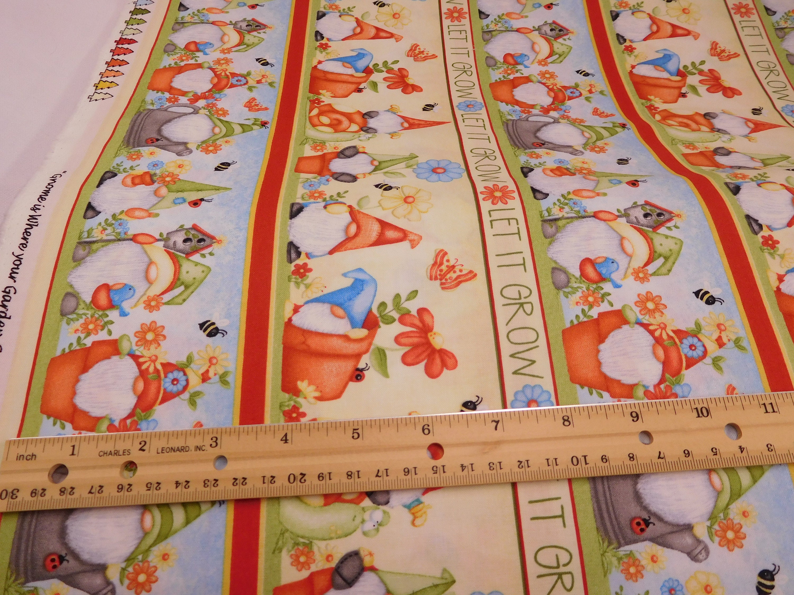 1233 Garden Gnomes Border Print Fabric By the Yard Gnome Etsy