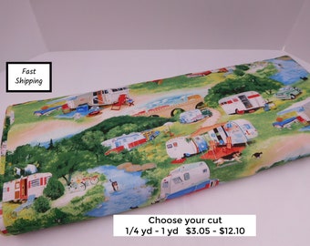 1076 Vintage Trailers - Spring Campground Fabric; Fabric By the Yard; Fat Quarters to Full Yards;