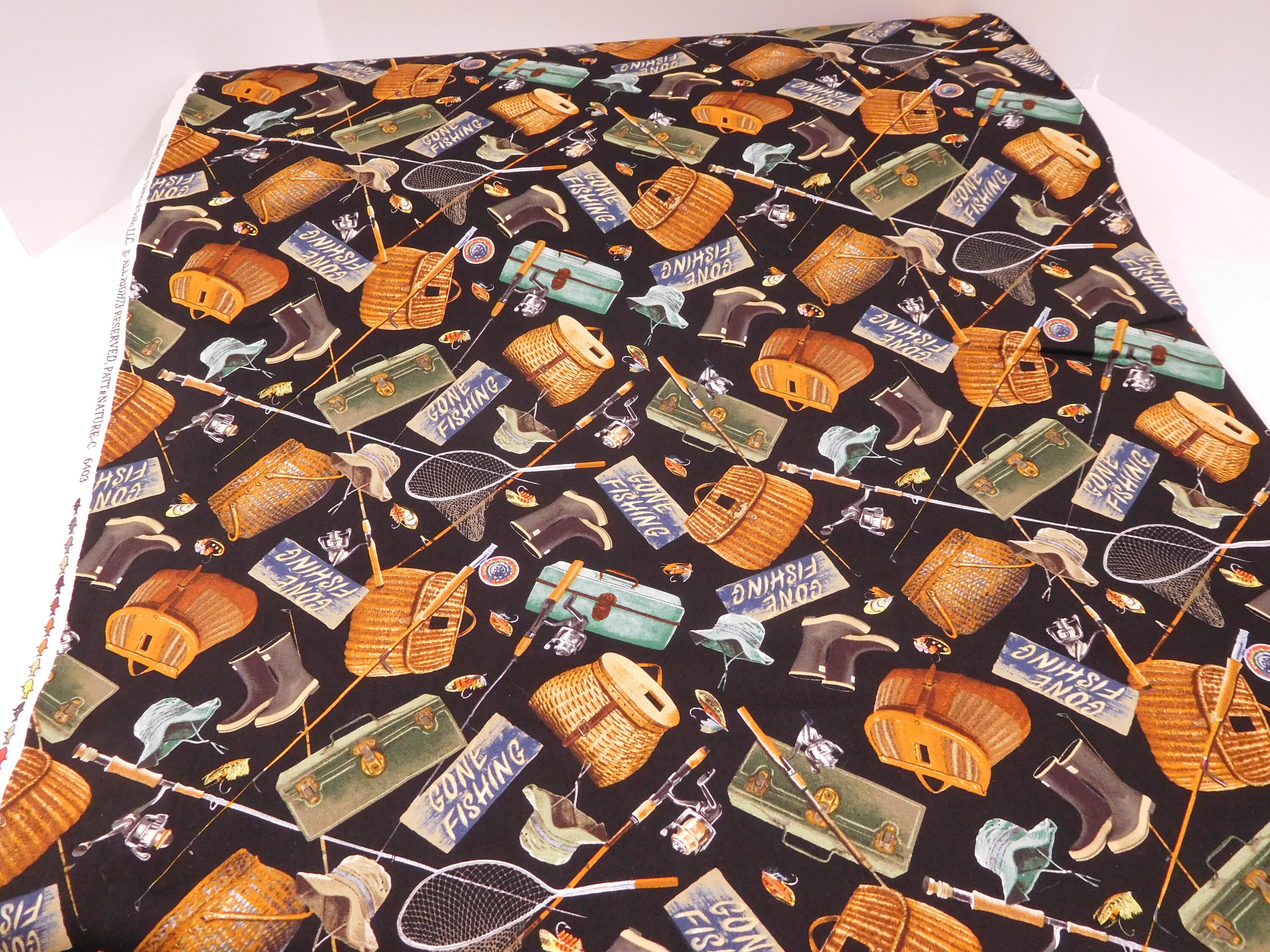1222 Fishing Gear Fabric By the Yard Fishing Fabric Gone Etsy