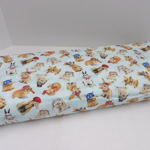 1404 Tossed Bunny Rabbits 100% Cotton Fabric: Dressed-up Bunnies in Hats, Eye Glasses, Necklaces, Bows and Ties, w/ Golf Clubs, Cameras