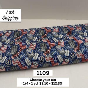 1109 Patriotic Military Cotton Fabric by the Yard from Sykel Enterprises, 1254-AF, Air Force Dog Tags.