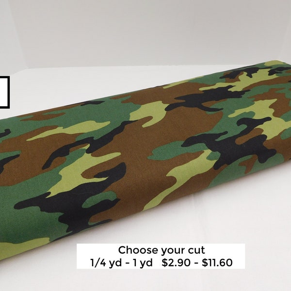 820 Army Camouflage cotton fabric by the yard, small fabric cuts, choose your cut. Brown and Green camo home decor gifts, apparel