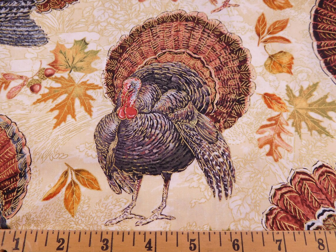 1074 Thanksgiving Turkey Fabric Fabric By the Yard Fat Etsy
