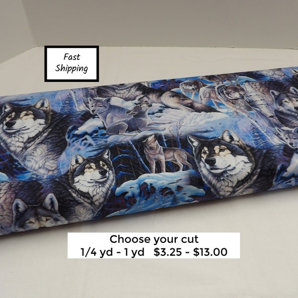 1219 Wolf Fabric by the yard from David Textiles; Fat quarters, small cuts, for nature lovers, wolf lover gifts, wolf decor, wolf quilt