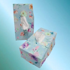 1269 Watercolor Spring Flowers Tissue Box Cover; Soft Muted Pastel Rectangular Holders for Mother's Day, Spring Decor
