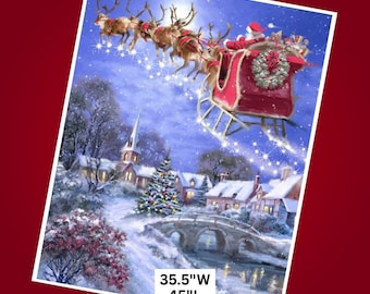 1671 Vintage Style Santa and Sleigh Christmas Quilt Panel - David Textiles 100% Cotton Digital Fabric - 35.5"W x 45"L