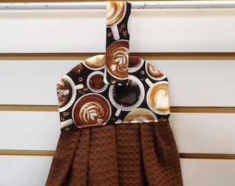 997 Designer Coffee Themed Hanging Dish Towel for Kitchen Decor. Great Wedding Shower or Mother&#39;s Day Gift.