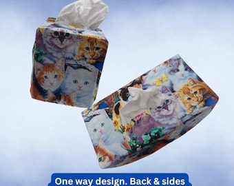 1217 Adorable Kittens Floral Tissue Box Covers - Choose Square or Rectangular - Fabric Decor for Home, Office, Car, Teacher Classroom