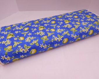 1235 Tossed Lemon Blossoms on Blue 100% Cotton Fabric: Just Lemons from Henry Glass; Pattern 9343-74