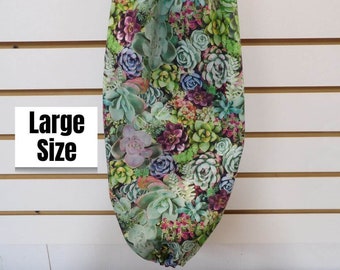 1602 Succulent plants plastic bag holder shows assorted desert flowers; Large 28" L, 10-1/4" W grocery bag holder for Southwest decor gift.