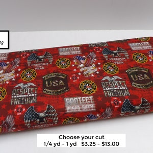 1583 Firefighter Camo Flag Allover cotton fabric by the yard. NEW from Sykel #1338FF. Yardage, fat quarters, choose your cut. Fire fighter