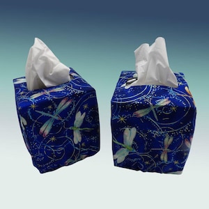 1266 Dragonfly tissue box cover: Beautiful Cotton Fabric Holder for Square Boxes. Perfect Gift for Entomologist or Dragonflies Lover.