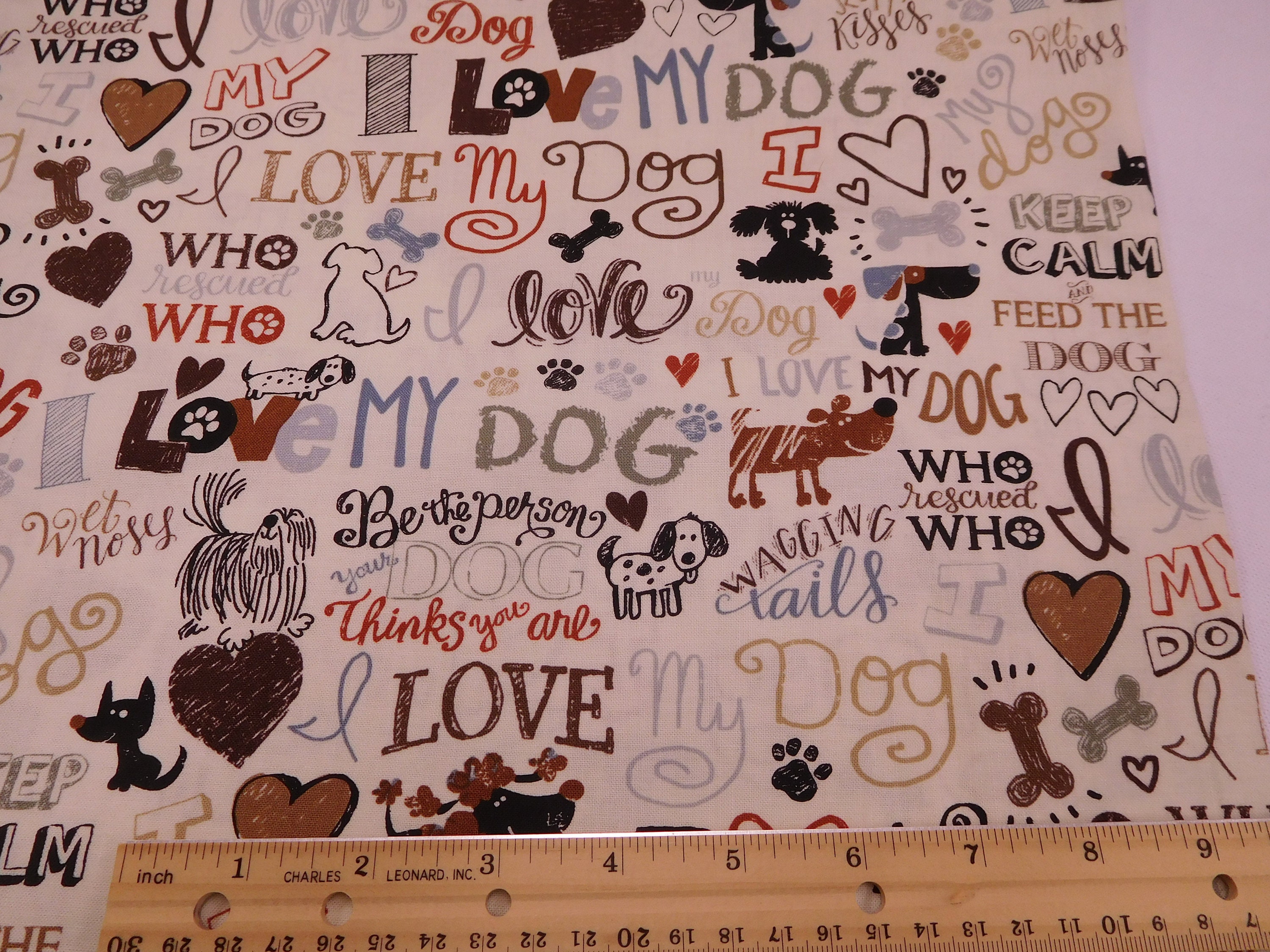 1271 I Love My Dog Fabric By the Yard Dog Lovers Fabric Dog Etsy