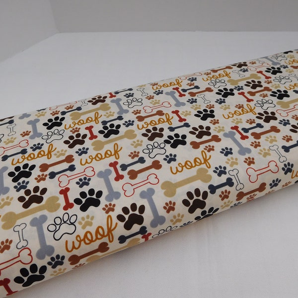 853 Dog Bones and Paws Fabric; Dog Lovers Gift; Fabric By the Yard; Fat Quarters to Full Yards