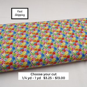 1665 Colorful Sewing Themed Cotton Fabric - Henry Glass - Just Sew Happy - Buttons & Notions Print for Quilting, Crafts, Seamstress Gift