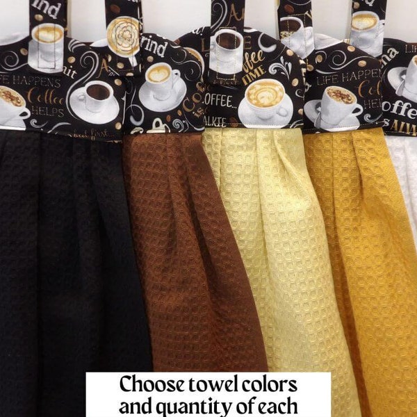 1351 Coffee themed kitchen towels. You choose color, quantity. Coffee lover gift, coffee bar contemporary gourmet coffee decor