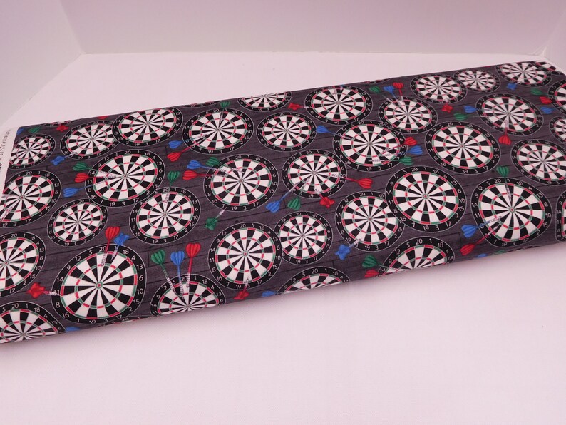 1224 Man Cave Darts on Black Fabric By the Yard; Fat Quarters to Full Yards