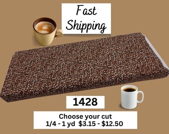 1428 Coffee Bean Cotton Fabric - Elizabeth Studios Print for Quilts, Mug Rugs, Table Mats, Placemats, Aprons, Coffee Shop Decor
