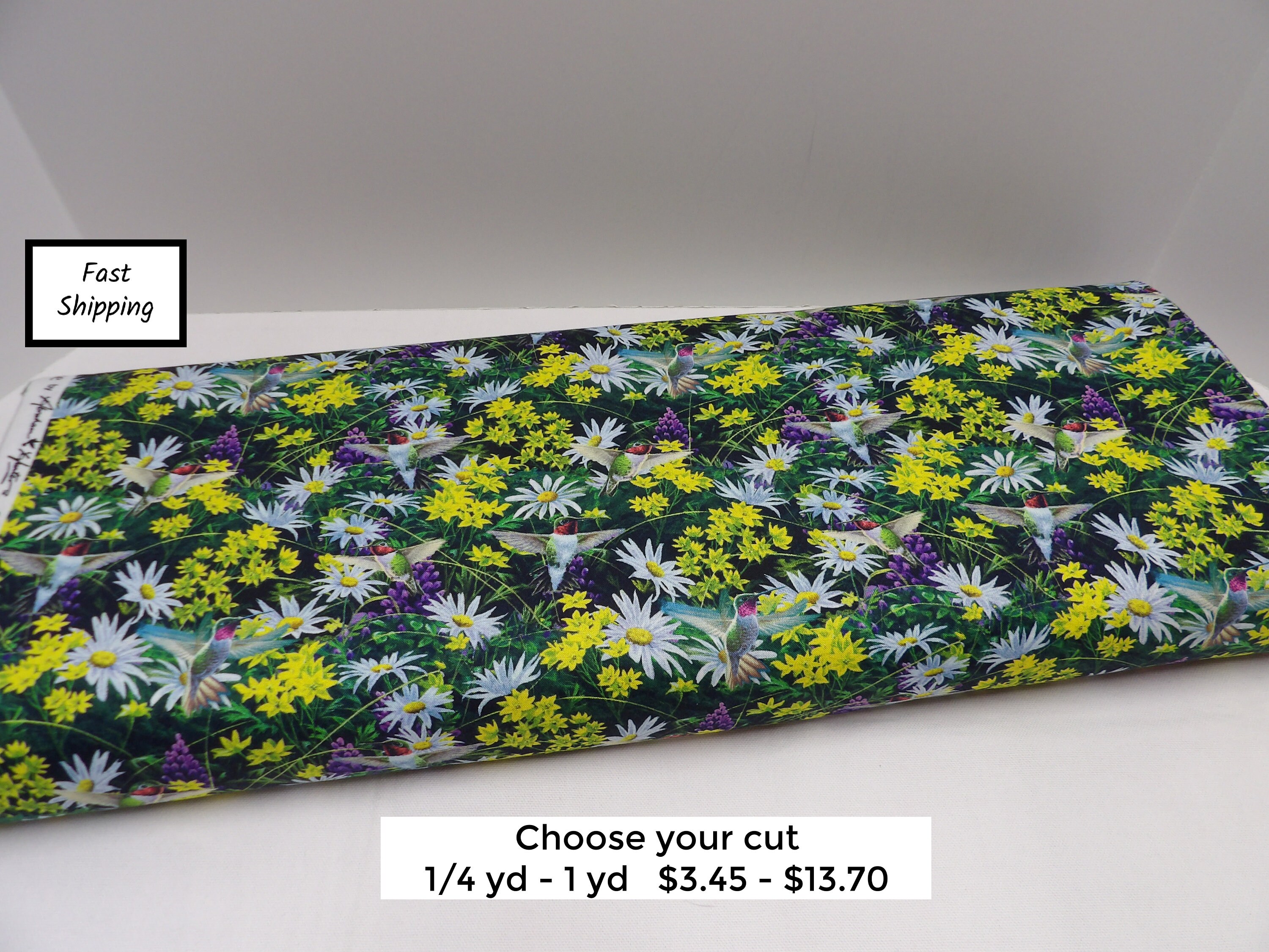 1546 Hummingbird and Wildflowers 100% Cotton Fabric from 3 Wishes - Perfect for Nature Lover Quilting Projects, Crafts, Home Decor and Gifts