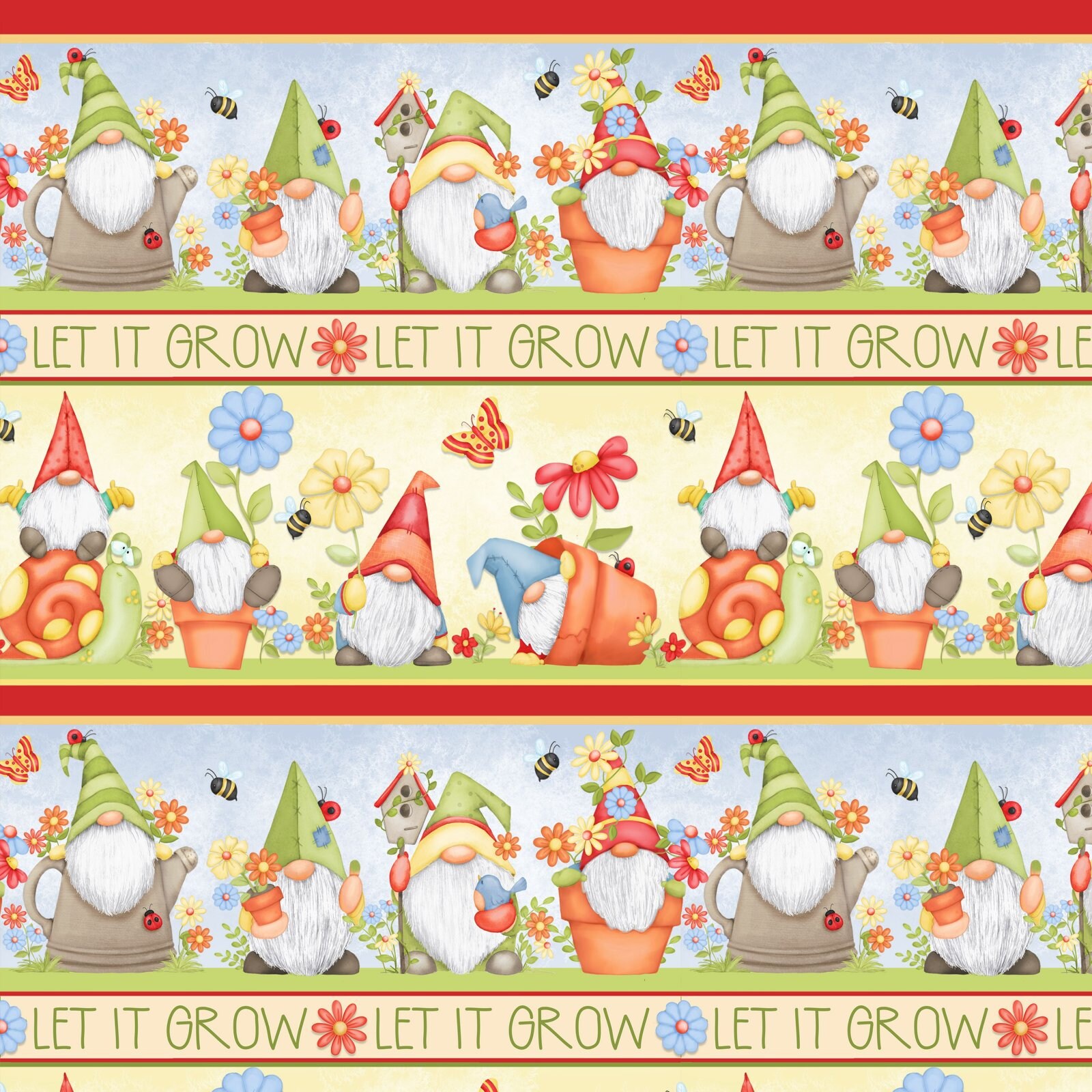 1233 Garden Gnomes Border Print Fabric By the Yard Gnome Etsy