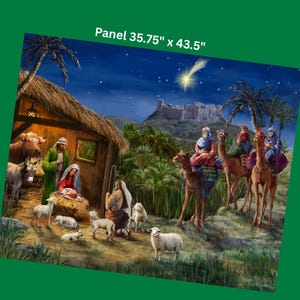 1712 Bethlehem Nativity Scene Christmas Panel from David Textiles, 35.75"x 43.5" - 100% Cotton Fabric