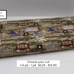 1580 Army Camo Flag Allover cotton fabric by the yard. NEW from Sykel #1338A. Yardage, fat quarters, choose your cut. US military fabric.