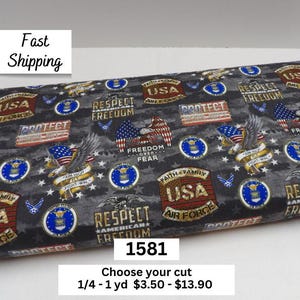 1581 Air Force Camo Flag Allover cotton fabric by the yard. NEW from Sykel #1338AF. Yardage, fat quarters, choose your cut. Military fabric.