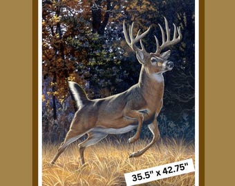 920 Whitetail Deer Digital Print 100% Cotton Fabric Panel - 35.5"W x 42.75"L from David Textiles - for Quilts, Wall Hangings & Hunter Gifts