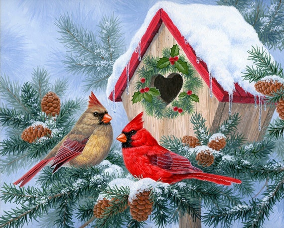 Vintage Handmade Fabric Christmas Tree Red Cardinals Red Beads