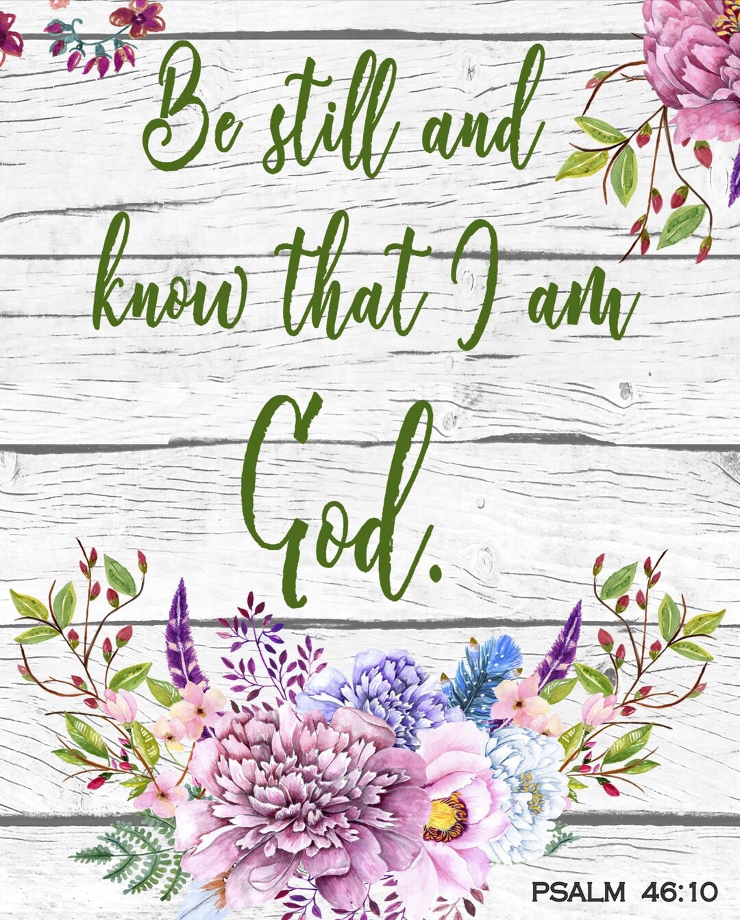 1568 Floral Bible Verse Fabric Panel of Psalm 46:10 for Quilts, Wall ...