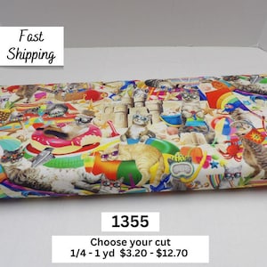 1355 Whimsical Beach Cats 100% Cotton Fabric - Timeless Treasures Digital Print - Perfect Quilting Material for Cat Lover Gifts and Crafts