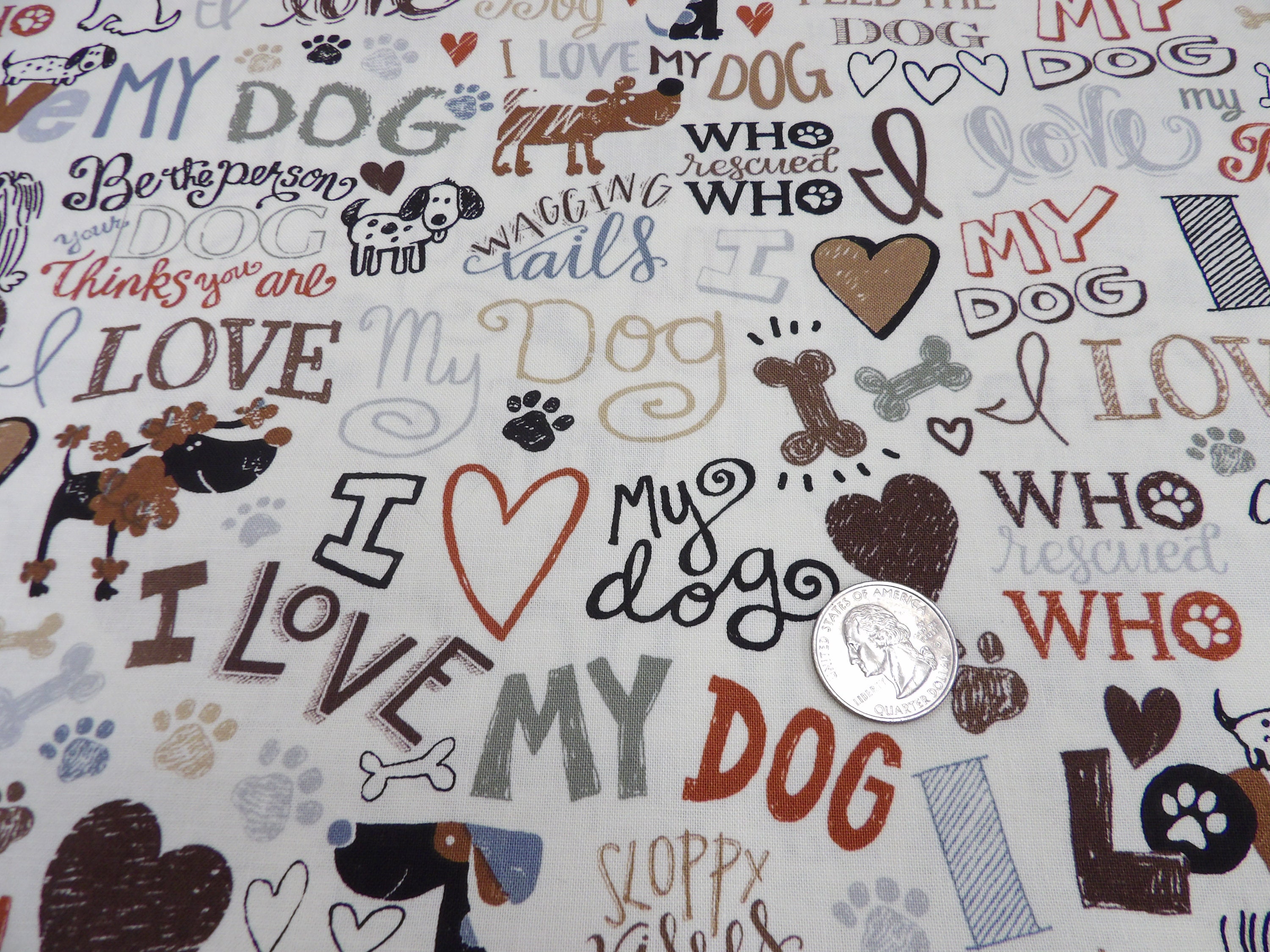 1271 I Love My Dog Fabric by the Yard for Dog Lovers Dog Etsy