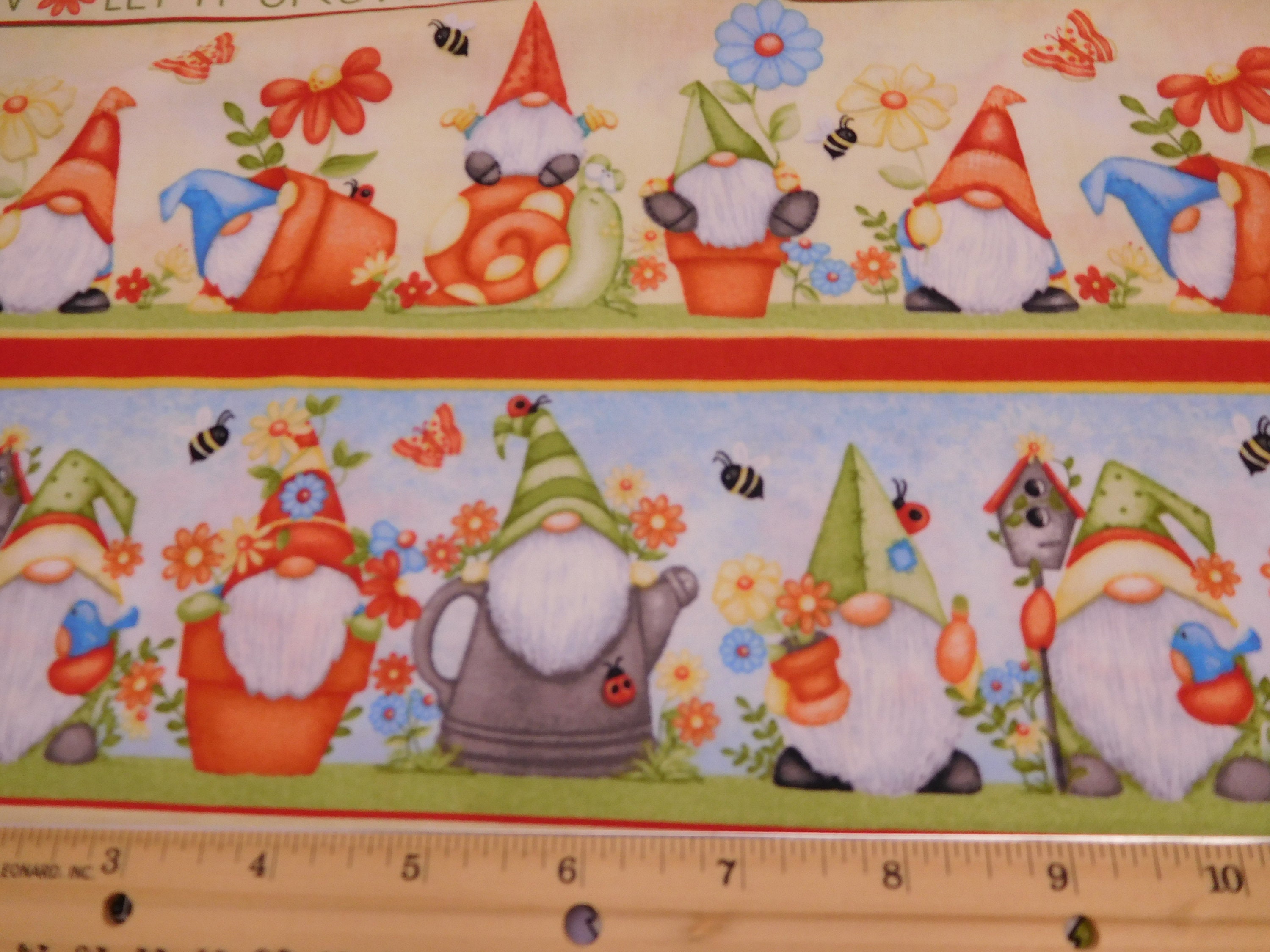 1233 Garden Gnomes Border Print Fabric By the Yard Gnome Etsy