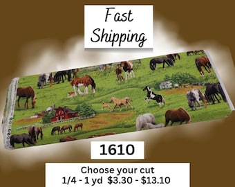 1610 Horse Lover Cotton Fabric - Elizabeth Studios Quilting Material in Yardage & Smaller Cuts
