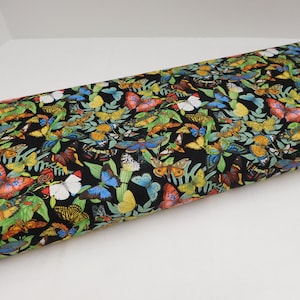 990 Butterflies Moths on Black fabric by the yard; Elizabeth Studios, Secret Escape, fat quarters, yardage; butterfly lovers home decor