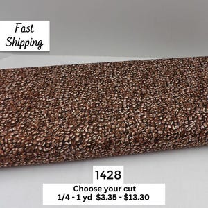 1428 Coffee Bean 100% Cotton Fabric - Elizabeth Studios Print for Quilts, Mug Rugs, Table Mats, Placemats, Aprons, Coffee Shop Decor