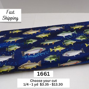 1661 Fresh Water Fish in Blue Waters 100% Cotton Fabric - Timeless Treasures Digitally Printed Yardage for Quilting, Apparel, Home Decor
