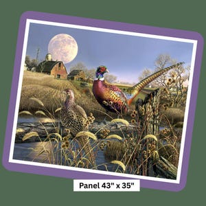 1286 Harvest Moon Pheasants 100% Cotton Quilting Panel -  43"W x 35"L - Wildlife Wall Hanging for Hunters, Farmhouse Decor, Cabin Art