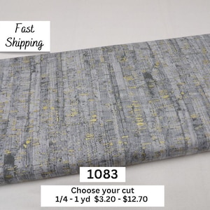 1083 Uncorked Gray Mist Fabric - Windham Pattern 50107M-3 with Gold Metallic Accents for Quilting, Crafting, Home Decor Projects