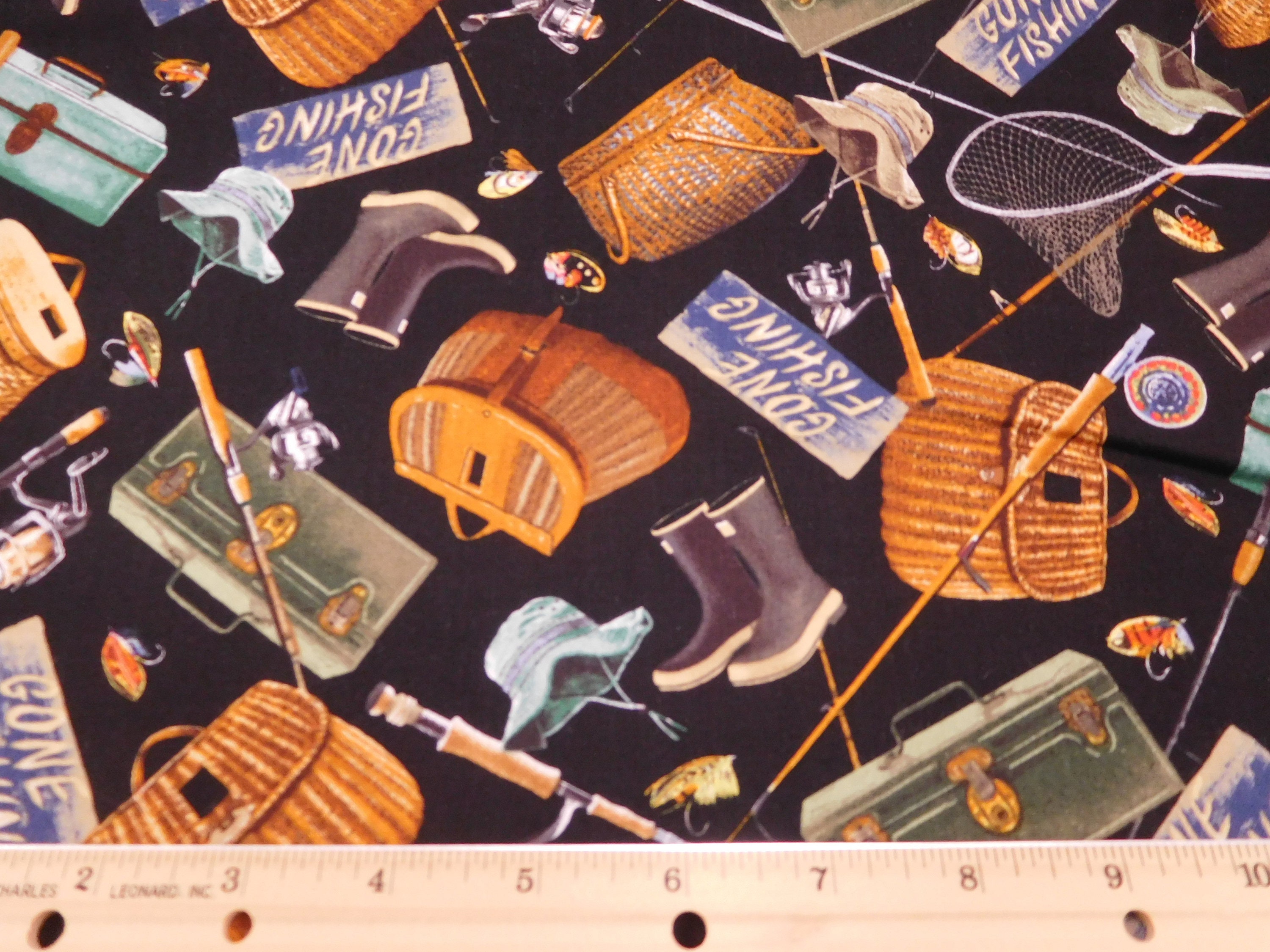 1222 Fishing Gear Fabric By the Yard Fishing Fabric Gone Etsy